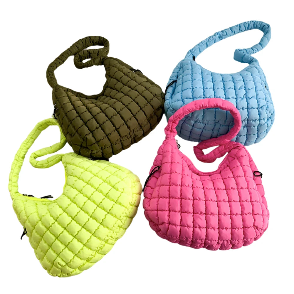 Hot Pink Quilted Puffer Shoulder Bag with Zip Top