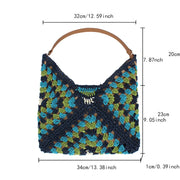 Vintage Blue Green Crocheted Shoulder Bag, Dimensions