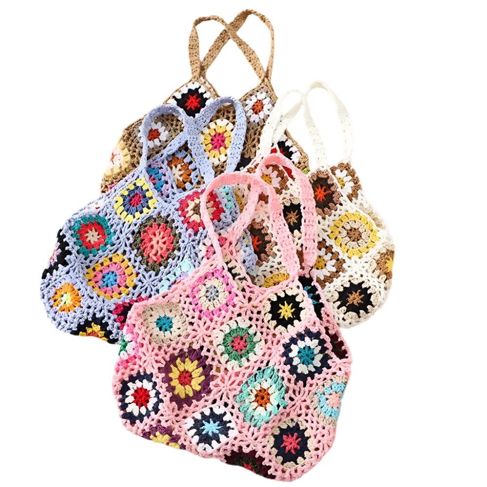 Granny Square Flower Crocheted Shoulder Bag, all colors