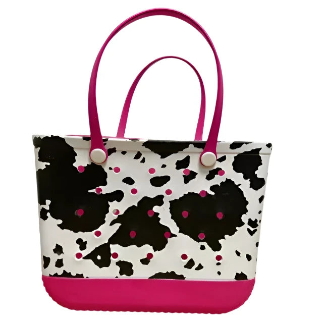 EVA Pink Cow Silicone Rubber Beach Tote Bag