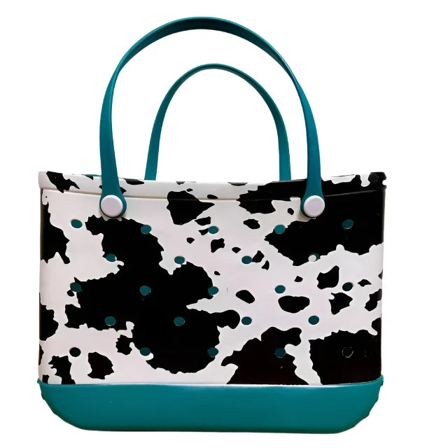 EVA Teal Cow Silicone Rubber Beach Tote Bag