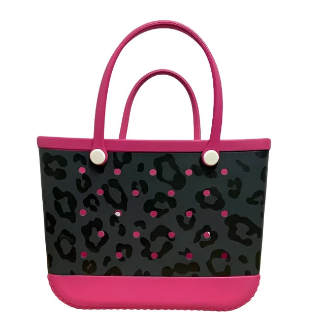 EVA Pink Leopard Silicone Rubber Beach Tote Bag