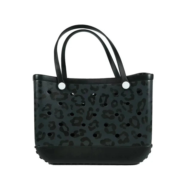 EVA Black Leopard Silicone Rubber Beach Tote Bag