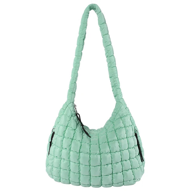 Aqua Quilted Puffer Shoulder Bag with Zip Top