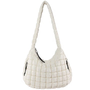 Ivory Quilted Puffer Shoulder Bag with Zip Top