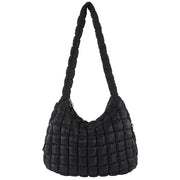 Black Quilted Puffer Shoulder Bag with Zip Top