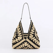 Vintage Neutrals Crocheted Shoulder Bag, Black