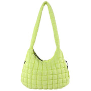 Lime Quilted Puffer Shoulder Bag with Zip Top