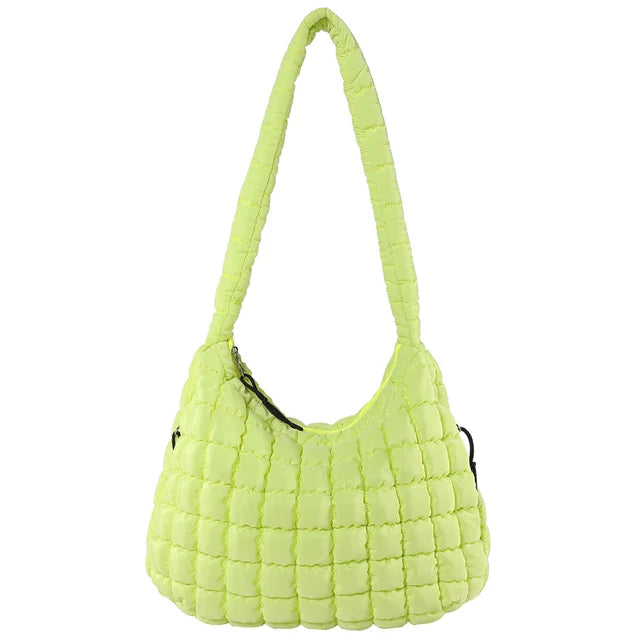 Lime Quilted Puffer Shoulder Bag with Zip Top