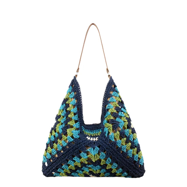 Vintage Blue Green Crocheted Shoulder Bag