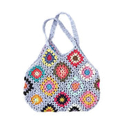 Granny Square Flower Crocheted Shoulder Bag, Light Blue