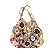 Granny Square Flower Crocheted Shoulder Bag, Coffee