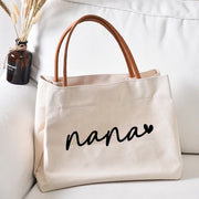 Nana With Heart Canvas Beach Tote, White