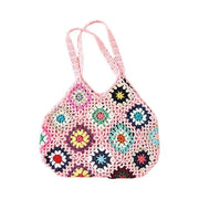 Granny Square Flower Crocheted Shoulder Bag, Pink