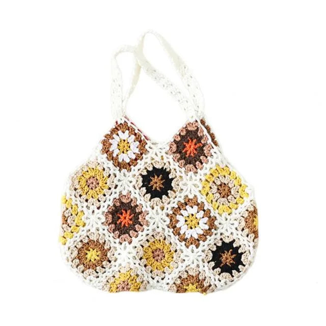 Granny Square Flower Crocheted Shoulder Bag