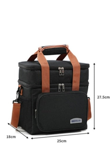 12.5L Double Layer Thermal Cooler Bag, Black Dimensions