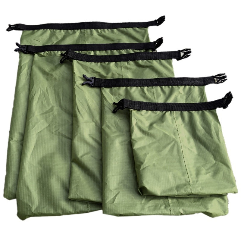 5-Piece Waterproof Swim Bags, Olive Flat