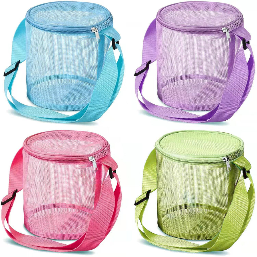 Bucket Style Mesh Shell Collection Bag, Multiple Colors