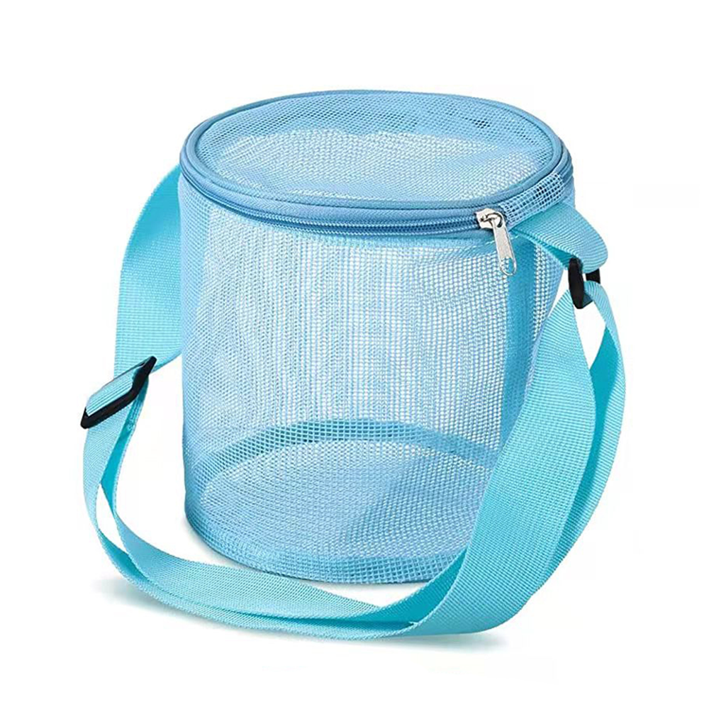 Bucket Style Mesh Shell Collection Bag, Blue