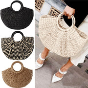 Half-Round Bohemia Woven Rattan Beach Bag, all colors