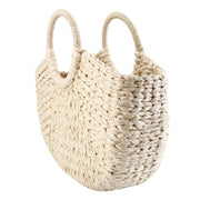 Half-Round Bohemia Woven Rattan Beach Bag, Cream side view