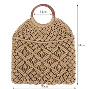 Camel Fish Net Beach Bag with Wooden Handles, Dimensions