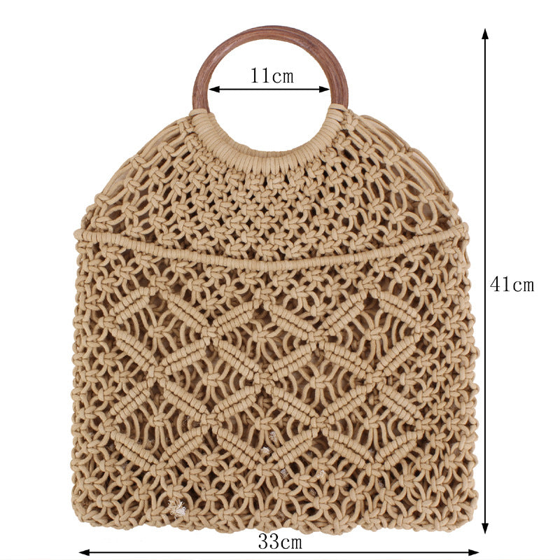 Camel Fish Net Beach Bag with Wooden Handles, Dimensions