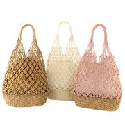 White Fish Net Beach Bag with Woven Base, Multiple colors