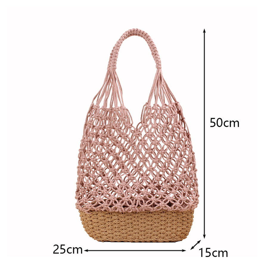 Camel Fish Net Beach Bag with Woven Base