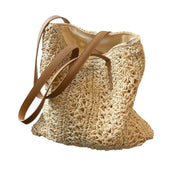 Summer Straw Woven Shopper Beach Tote, Light Beige side view