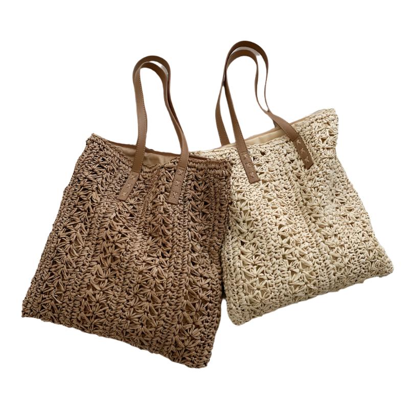 Summer Straw Woven Shopper Beach Tote, 2 colors