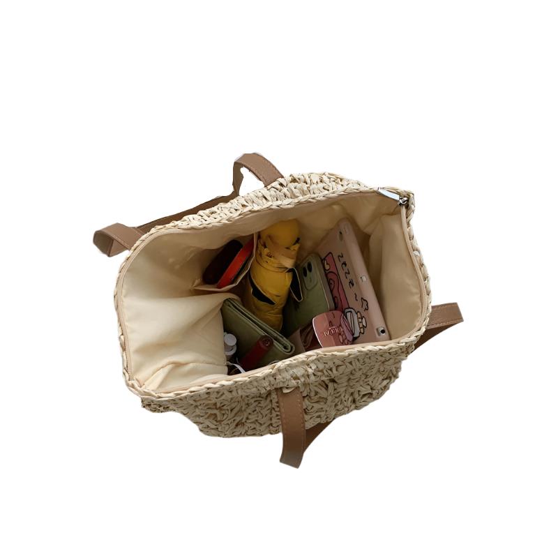 Summer Straw Woven Shopper Beach Tote, Interior