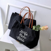 Wife Mom Boss Canvas Beach Bag, Black