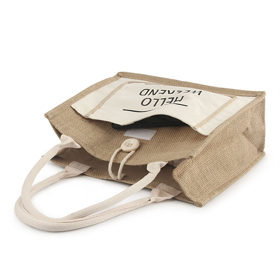 Hello Weekend White Canvas Tote Bag,  Side View