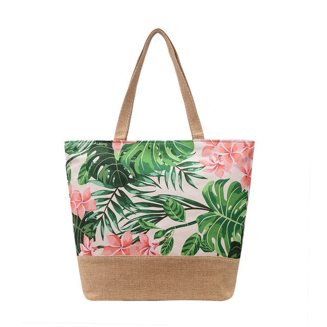 Tropical Print Canvas Tote Beach Bag, 104