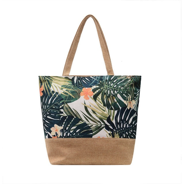 Tropical Print Canvas Tote Beach Bag, 101