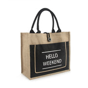 Hello Weekend Black Canvas Tote Bag