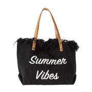 Summer Vibes Tassle Canvas Beach Bag, Black