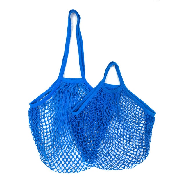 Blue Cotton Mesh Beach Bag Tote