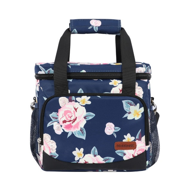 Floral Print Insulated Cooler Bag, Navy/Pink