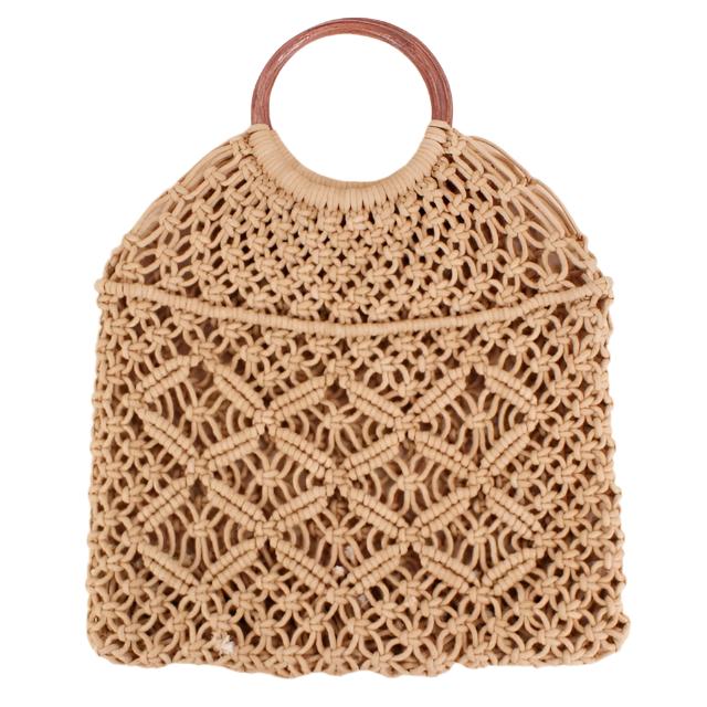 Camel Fish Net Beach Bag with Wooden Handles