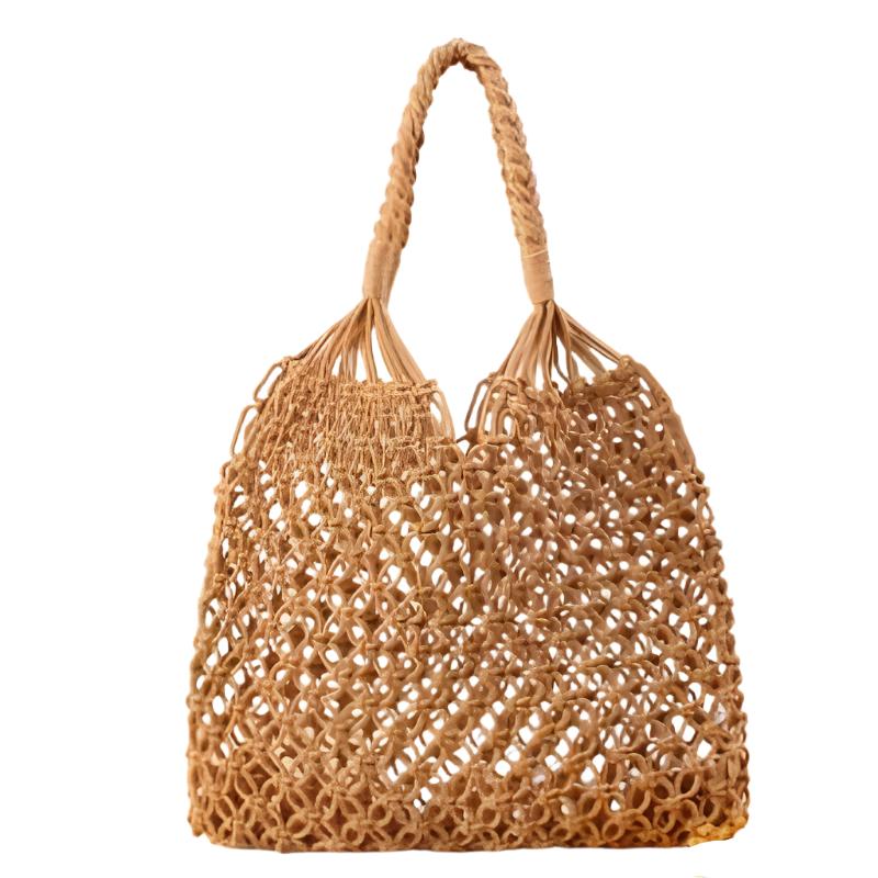 Camel Fish Net Beach Bag with Rope Handles