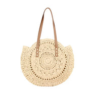 Spiral Pattern Round Woven Beach Bag, Cream