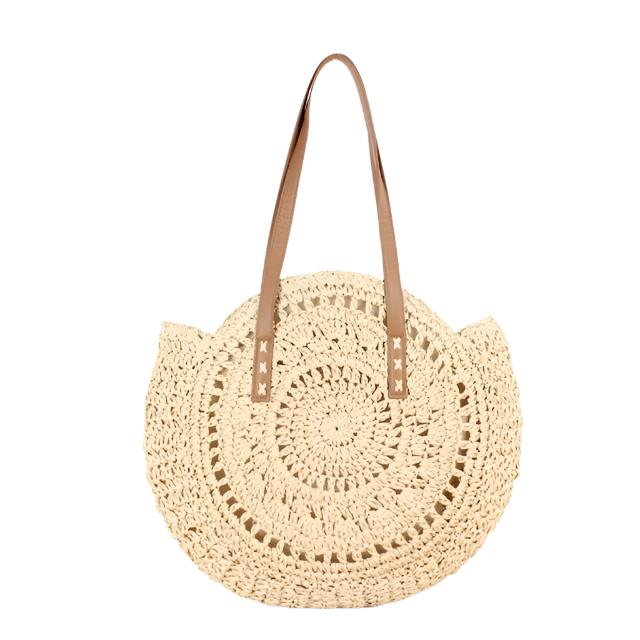 Spiral Pattern Round Woven Beach Bag, Cream