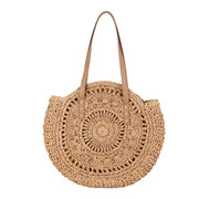 Spiral Pattern Round Woven Beach Bag, Khaki