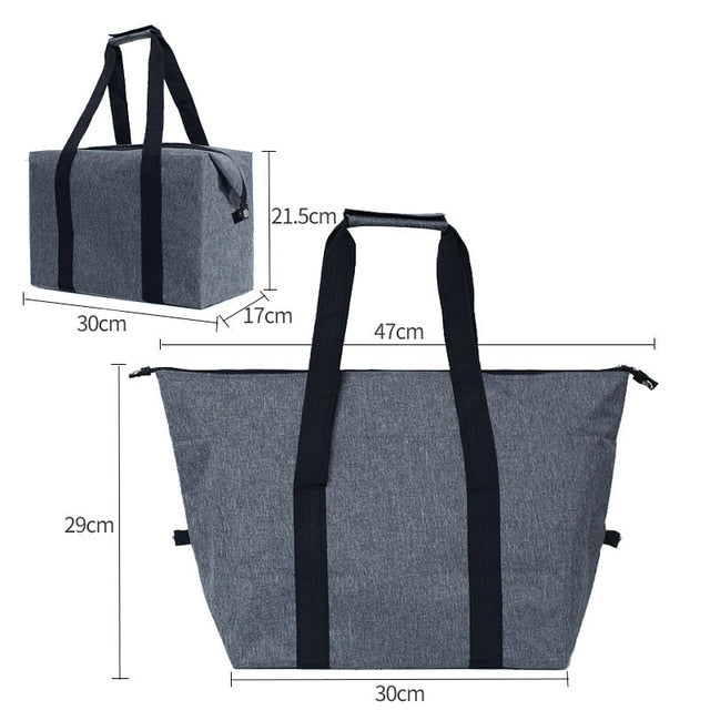 Large Capacity Folding Cooler Bag, Gray Dimensions