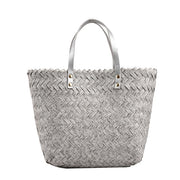 Woven Straw Basket Bag with Matching Handles, Gray