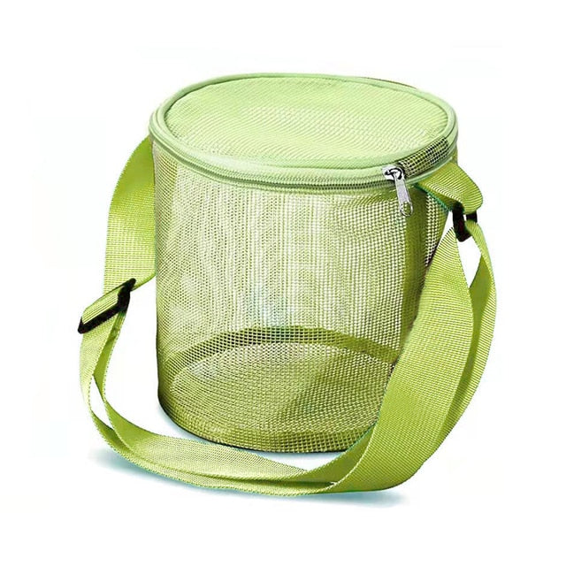 Bucket Style Mesh Shell Collection Bag, Green