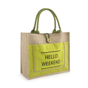 Hello Weekend Lime Green Canvas Tote Bag