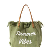 Summer Vibes Tassle Canvas Beach Bag, Olive